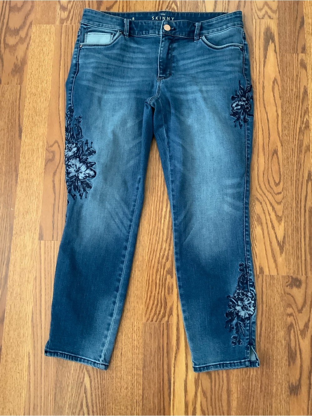 Skinny Crop Women's Skinny Blue Denim Floral Jeans 8—#0022